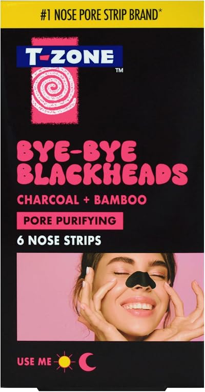 T-Zone Charcoal Bamboo Nose Pore Strips 6 Pack Blackhead Remover Unclogs Pores