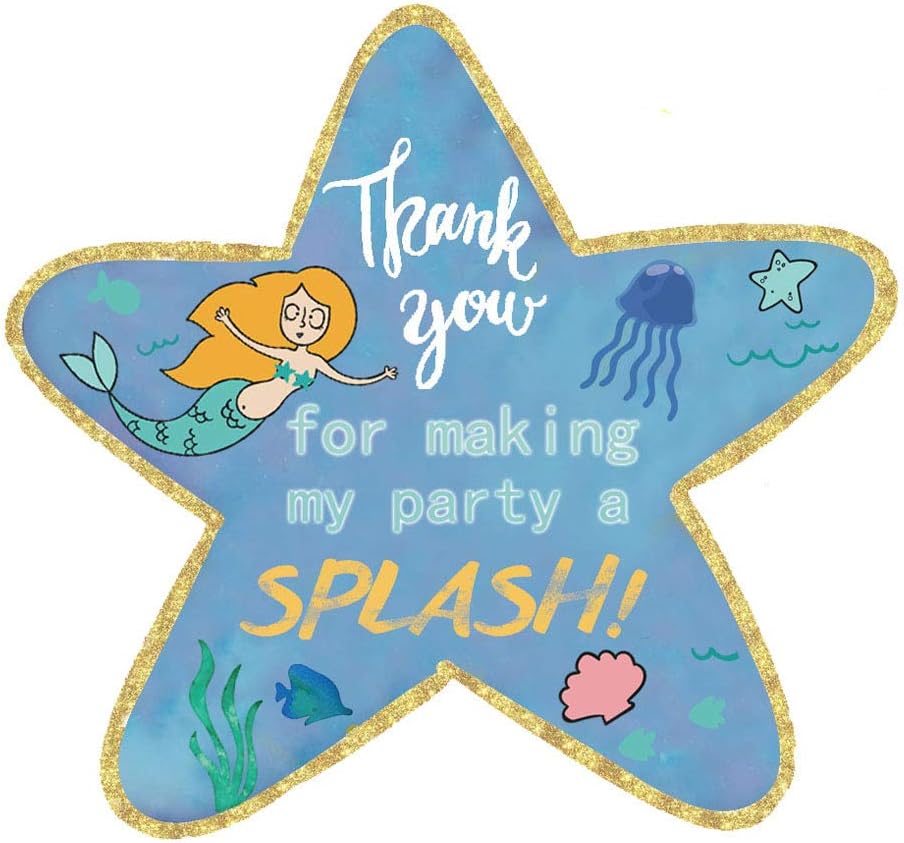 Mermaid Thank You Stickers －Party Favors－Thank You Stickers For Party Supplies 50-Pack/2 1/3"