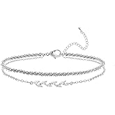 Chihayafuji Gold Ankle Bracelets for Women,14k Gold/Silver Plated Cz Pendant Layered Anklets,Waterproof No Tarnish Beach Jewelry Valentine'S Day Gifts