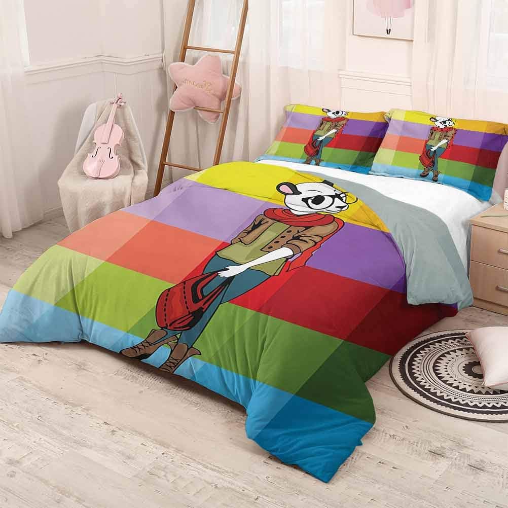 HELLOLEON Girls Extra Large Quilt Cover Cartoon Fox with Fashion Clothes in Human Form Stylish Hipster Animal Theme Colorful Can be Used as a Quilt Cover-Lightweight (Queen) Multicolor