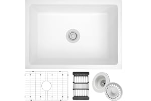 MONSINTA White Kitchen Sink, White Granite Composite Kitchen Sink, 27 Inch Undermount Quartz Stone Kitchen Sinks, 27" x 18" x 9" Single Bowl Kitchen Sinks With Accessories