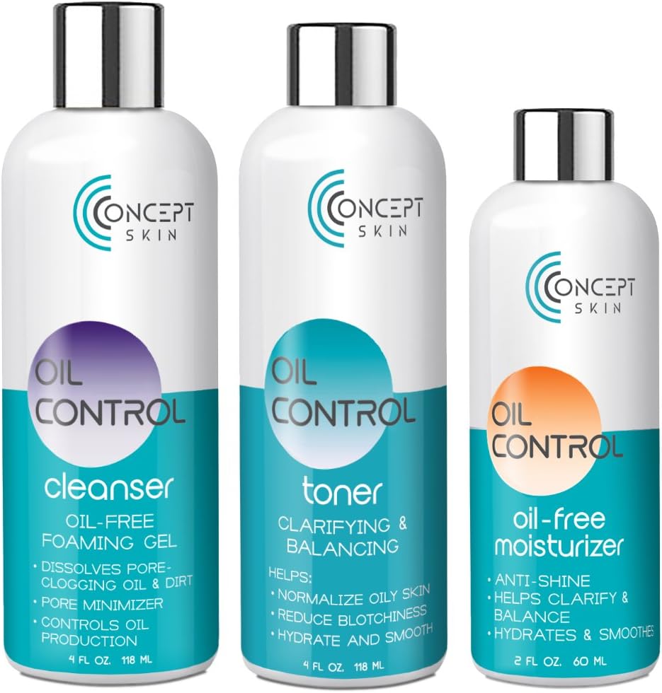 Oily Skin Regimen and Sample Set. Unique Natural Formula For Acne Breakouts and Blemishes. Includes Acne Moisturiser, Oily Control Face Wash and Witch Hazel Toner. Best for Hormonal Acne. Skin Care Set