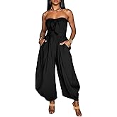 DINGANG Womens One Piece Strapless Jogger Jumpsuit Tube Top Off Shoulder Sleeveless Wide Leg Rompers
