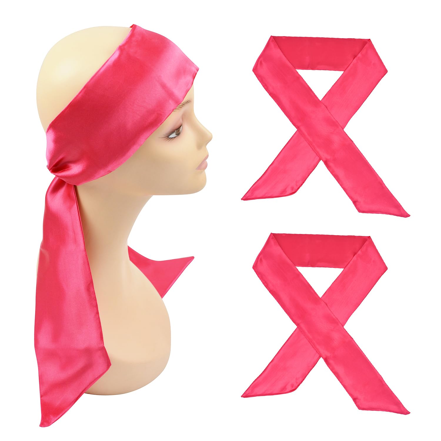 Satin Scarves for Lace Front Wigs Keep Wig Secured Silk Headband for Sports Yoga Facial (2 Pieces，Pink)