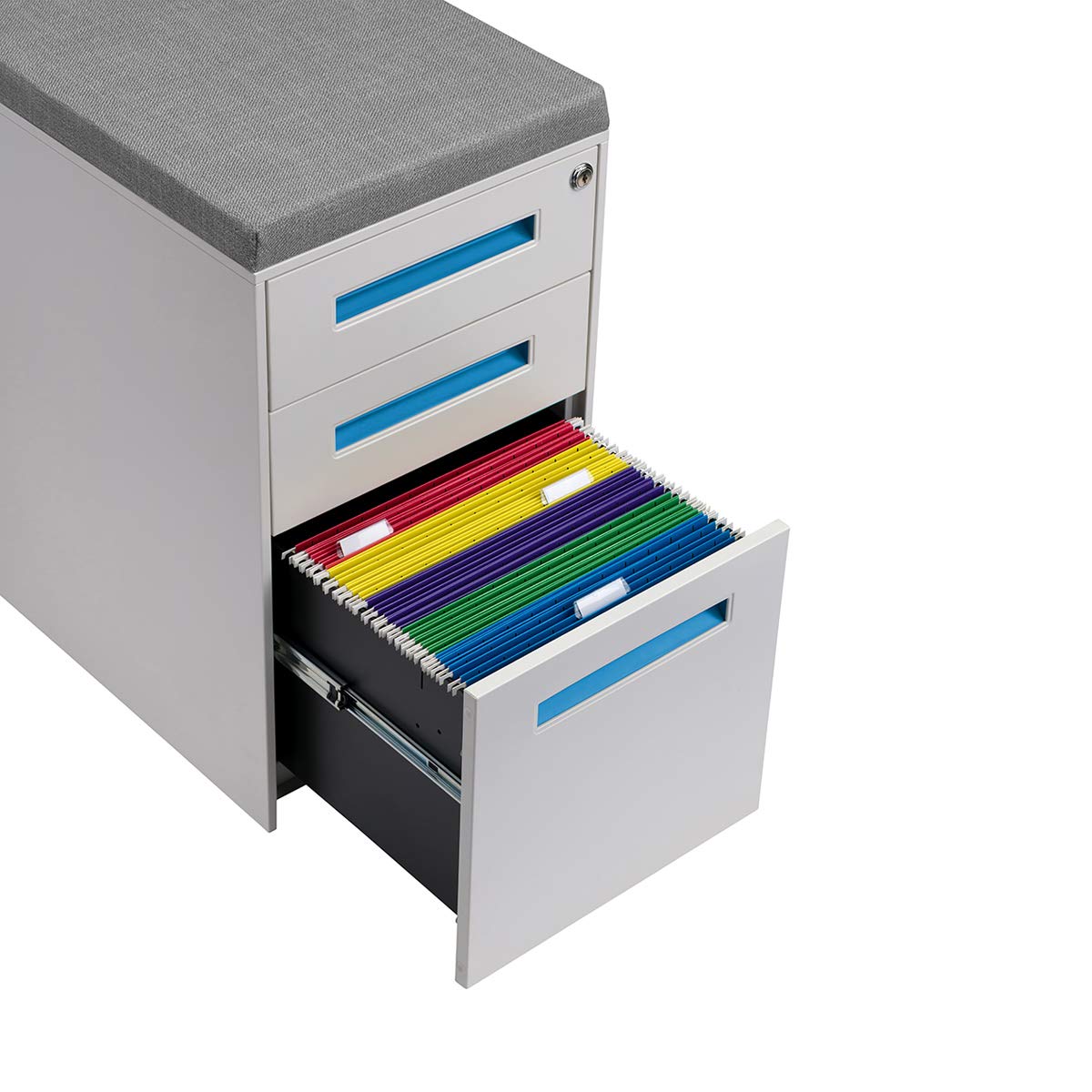 Office Products Mobile File Cabinets Commercial Grade Stockpile Seated 3 Drawer Mobile File Cabinet With Removable Magnetic Cushion Seat Black With Green Cushion Pre Assembled