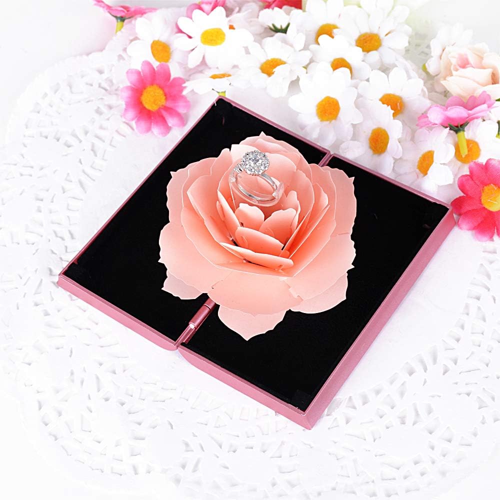 BUONDAC Caja para Anillos con Flor de Rosa Estuche Porta de Anillo 