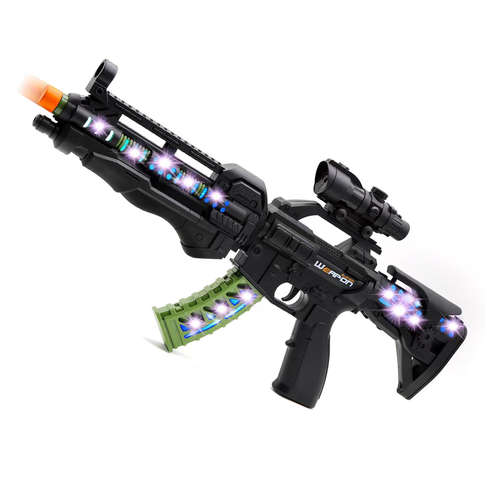 Photo 1 of Zanktony Light Up Toy Gun with Sound Effects for Kids, Unique Barrel Telescopic Action, Baby Toy Guns Make Noise, Christmas Halloween Birthday Gifts for Boys Girls (Batteries Not Included)