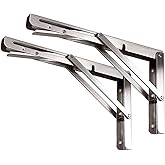Toirxarn 10" Heavy Duty Folding Shelf Brackets - Stainless Steel Collapsible Bracket for Space Saving Wall Mounted Desk, DIY