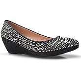 Olivia K Women's Close Round Toe Low Wedge Glitter Rhinestone Comfort