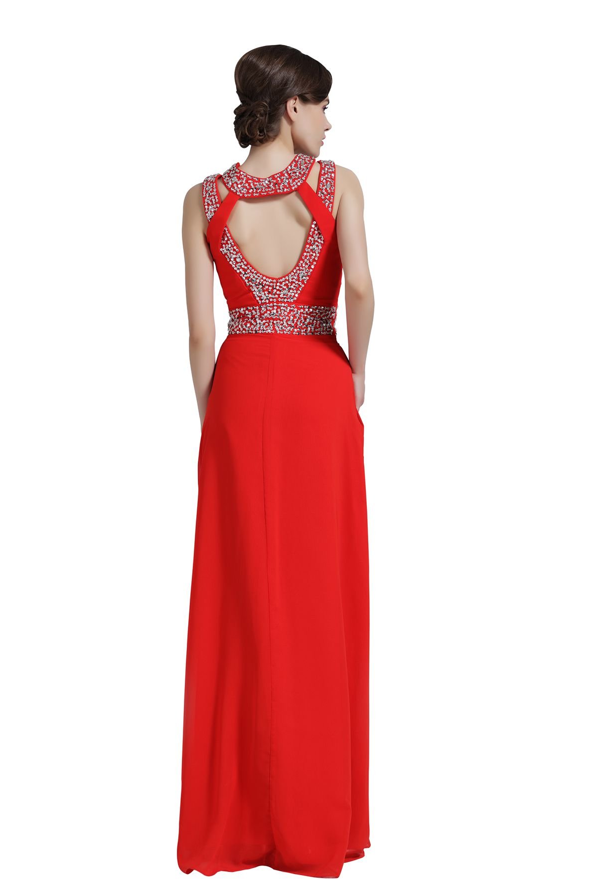 Missydress Beaded Bridesmaid Evening Party Prom Chiffon Gown