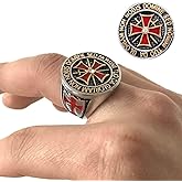 XINSHUN Retro Style Knights Templar Crusader Cross Finger Rings,Titanium Steel Polishing Freemasonry Diamond Jewelry Multi-Color 9