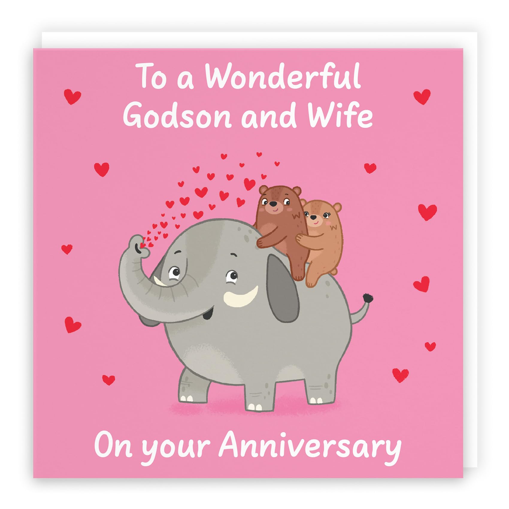 Hunts England - Cute Elephant Love Godson And Wife Anniversary Card - Fun Bears Anniversary Card - Love Story Collection
