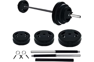 Garvee Adjustable Barbell Weight Set, 20kg (44lb) Home Gym Set with Multi-Grip Barbell & PU Coated Plates, Strength Training 