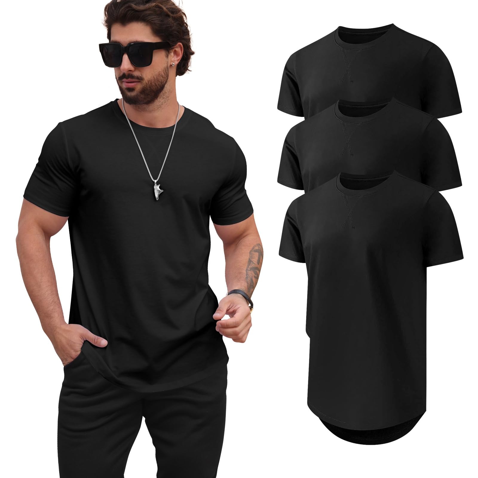 Mancozy 3 Pack Premium Men's Fitted Crew Neck Plain Essential Tees Short Sleeve T-Shirts for Men X-Large Image
