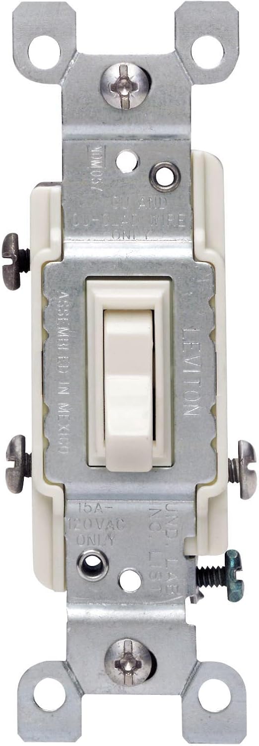 Leviton 1453-2WM 15 Amp, 120 Volt, Toggle Framed 3-Way AC Quiet Switch, Residential Grade, Grounding, Quickwire Push-In & Side Wired, 6-Pack, White: Home Improvement
