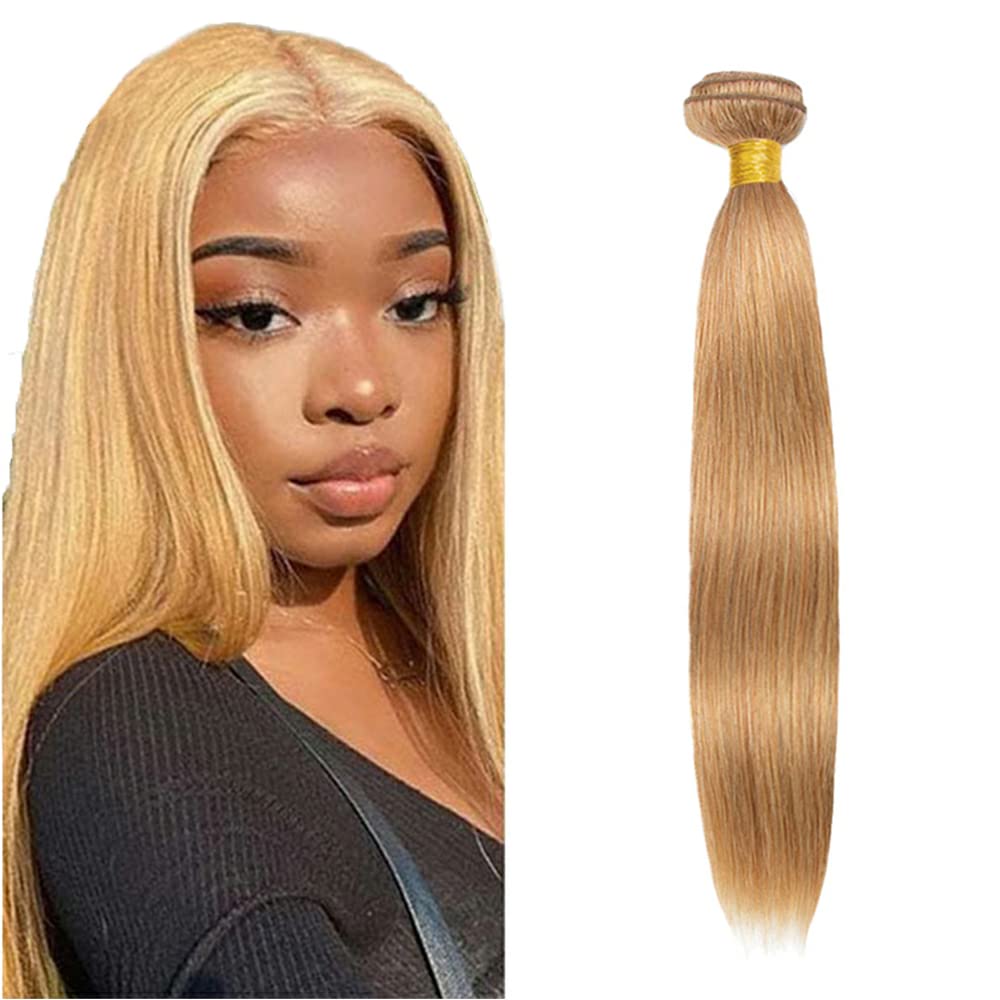 Photo 1 of #27 Honey Blonde Bundles Human Hair Straight Bundles 22 Inch 1 Bundle Unprocessed Brazilian Virgin Hair Blonde Straight Human Hair Extensions