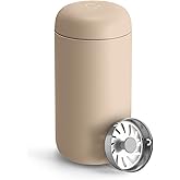 Fellow 12 oz Carter Move Travel Mug - Vacuum-Insulated Stainless Steel Travel Coffee Mug - Coffee Tumbler with Ceramic Interior and Splash Guard - Sand Dune