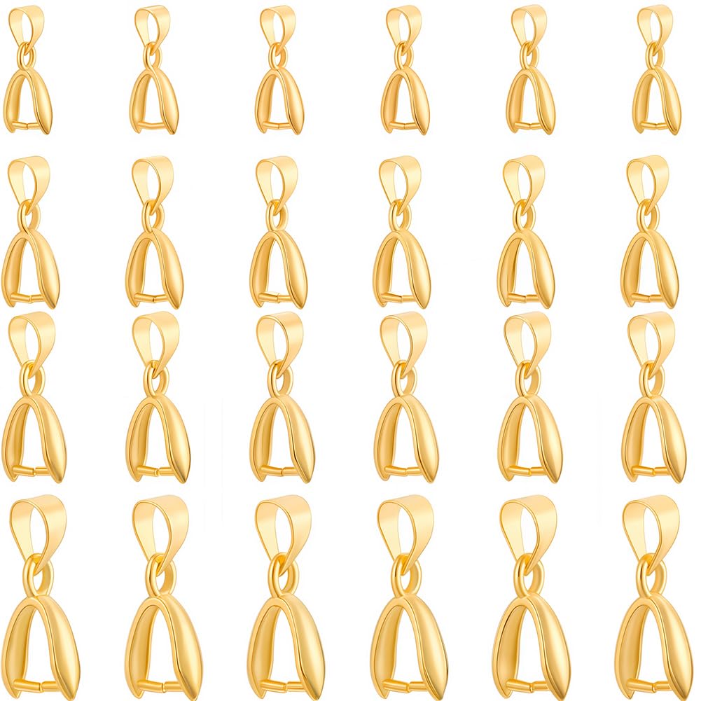 SUNNYCLUE 1 Box 120Pcs 4 Styles Brass Pendant Clasps Gold Pinch Bail Bulk Metal Golden Clip Bail Dangle Charm Clasp Bead Pendants Buckles Connectors Findings for jewellery Making DIY Necklace Bracelet