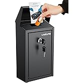 Uniclife Black Metal Donation Box, Wall Mounted Mailbox for Outside | Safe Suggestion Box with Key Lock, Steel Key Drop Box with Top Slot, Cash Box for Home Office and Business