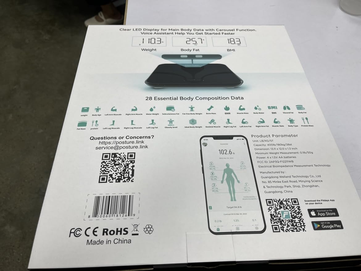 Posture Scale for Body Weight and Fat, Digital Bathroom Scale BMI Weighing Bluetooth Body Fat Scale, 8 Electrode Smart Body Fat Scale, Full Body Composition Analyzer with Voice Prompt