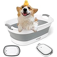BREENHILL Collapsible Dog Bath Tub for Small Dogs & Cats, Portable Puppy Bath Tub with Water Drain Plug, Space Saving Foldabl