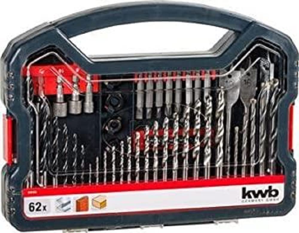 kwb Power-Box 62-Pieces. Drill and Bit Set - Complete Tool Set for Drilling, Screwdriving, and Milling