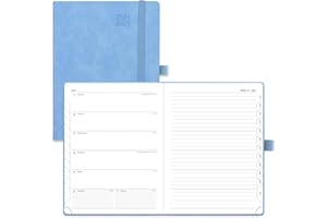 POPRUN Planner 2024-2025 (6.5'' x 8.5'') Academic Calendar Notebook (July 2024 - June 2025) Weekly & Monthly Organizer for time Management, Leather Cover, Monthly Tabs, Inner Pocket - Cerulean Blue