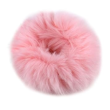 Fenglang 2pcs Fashion Fluffy Furry Scrunchie Elastic Hair Ring