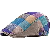 Panchitalk Newsboy Cap for Men and Women, Adjustable Ivy Gatsby Flat Cap, Colour Plaid Cabbie Hat for Summer