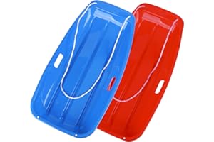 OTNBGSR 35 inch Snow Sled, Plastic Sled with Leash 2 Handles., Wider and Thicker,Accommodates 2 Peop