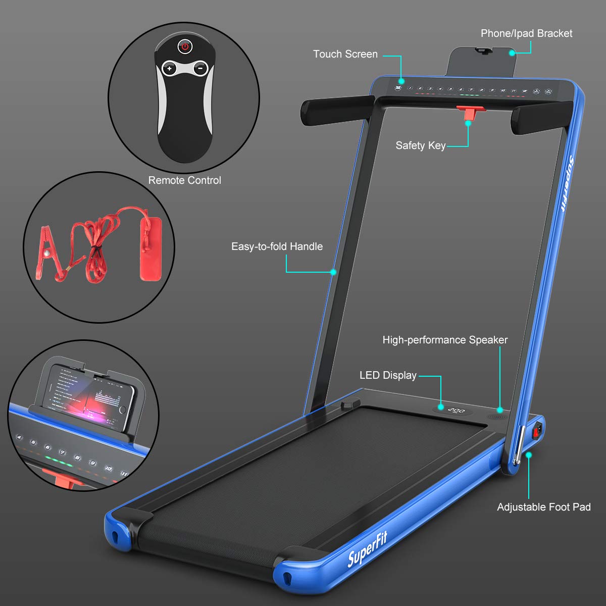 Goplus 2 in 1 Folding Treadmill with Dual Display, 2.25HP Under Desk