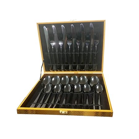 JHO Tec 6 Personen Schwarz 24-TLG. Besteckset Tafelbesteck Besteck Rostfrei Edelstahl (Schwarz)