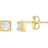 14kt Yellow Gold Womens Cubic-Zirconia Square Fashion Stud Earrings