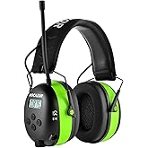 Hocazor HP10 FM AM Radio Headphones with LCD Display, 30dB SNR Hearing Protection Safety Earmuffs for Mowing Work Shops, Green
