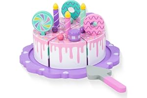 WoodenEdu Toddler Cake Toys for Toddlers 2-5,Wooden Pretend Play Food Fake Birthday Cake,Tea Party Learning Kitchen Gift Toy for Boys Girls (Cookies Cake)