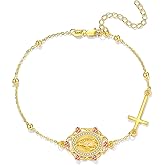 JBAERD Virgin Mary Bracelet Sterling Silver Gold Plated Virgen de Guadalupe Cross Bracelet Adjustable Religious Amulet Medal Jewelry Gifts for Women