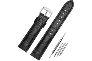 HEYOZURY Watch Bands Genuine Leather Embossed Alligator Grain Calfskin Replacement Strap for Women Men Bracelet Choose Color Width 16mm 17mm 18mm 19mm 20mm 21mm 22mm 22mm 24mm