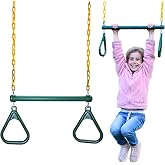 Eastern Jungle Gym Heavy-Duty Ring Trapeze Bar Combo | Large 20" Trapeze Swing Bar with Triangular Gymnastic Rings and Pinch-Free Coated Swing Chains 43" Long