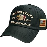 250th Anniversary USA Hat, Adjustable Printed Bald Eagle Baseball Cap United States, 250th Anniversary hat Made in USA