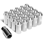 J2 Engineering 20 Pcs 7075 Aluminum Closed End M12 x 1.5 Lug Nuts Set w/Socket Adapter, Silver, Fit Conical Seat, LN-T7-005-15-SL