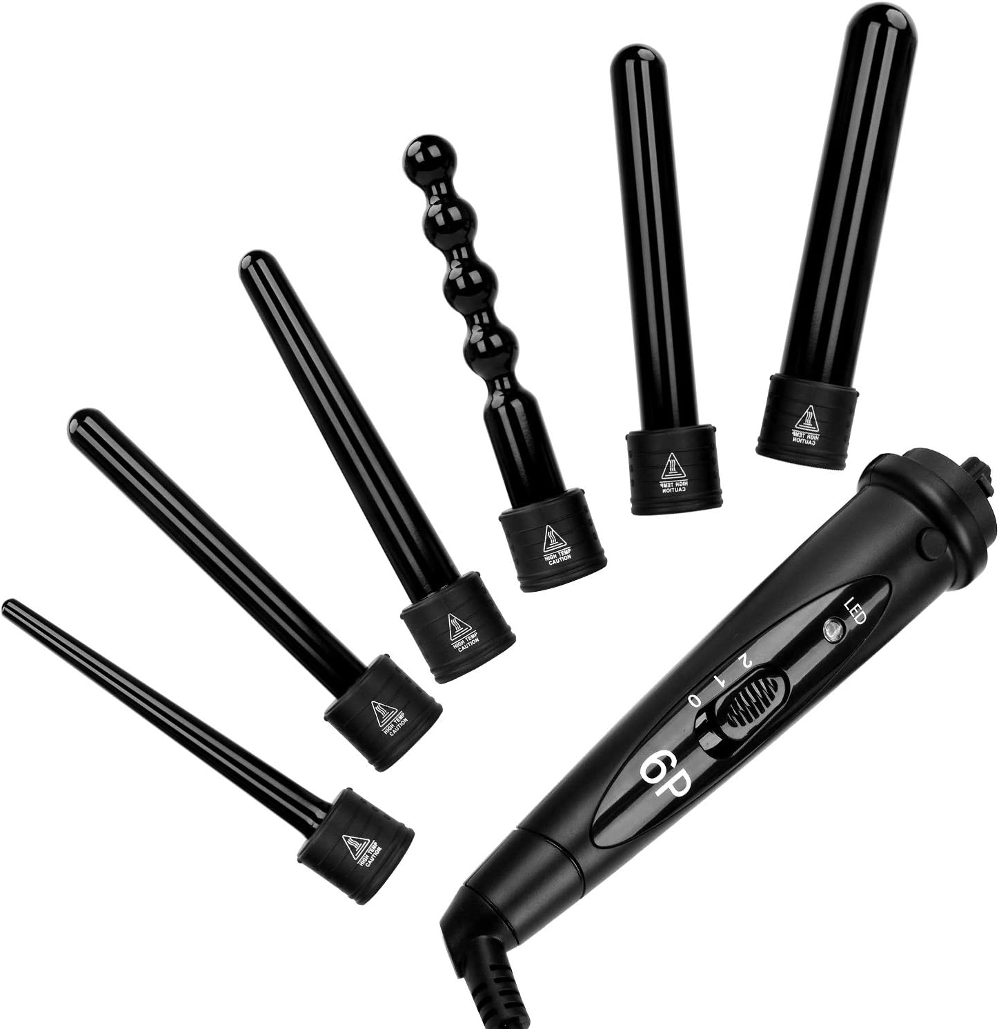 Beaucares 6-in-1 Curling Iron, Professional Curling Wand Set, Instant Heat Up Hair Curler with 6 Interchangeable Ceramic Barrels (0.35'' to 1.25'') and 2 Temperature Adjustments: Health & Personal Care