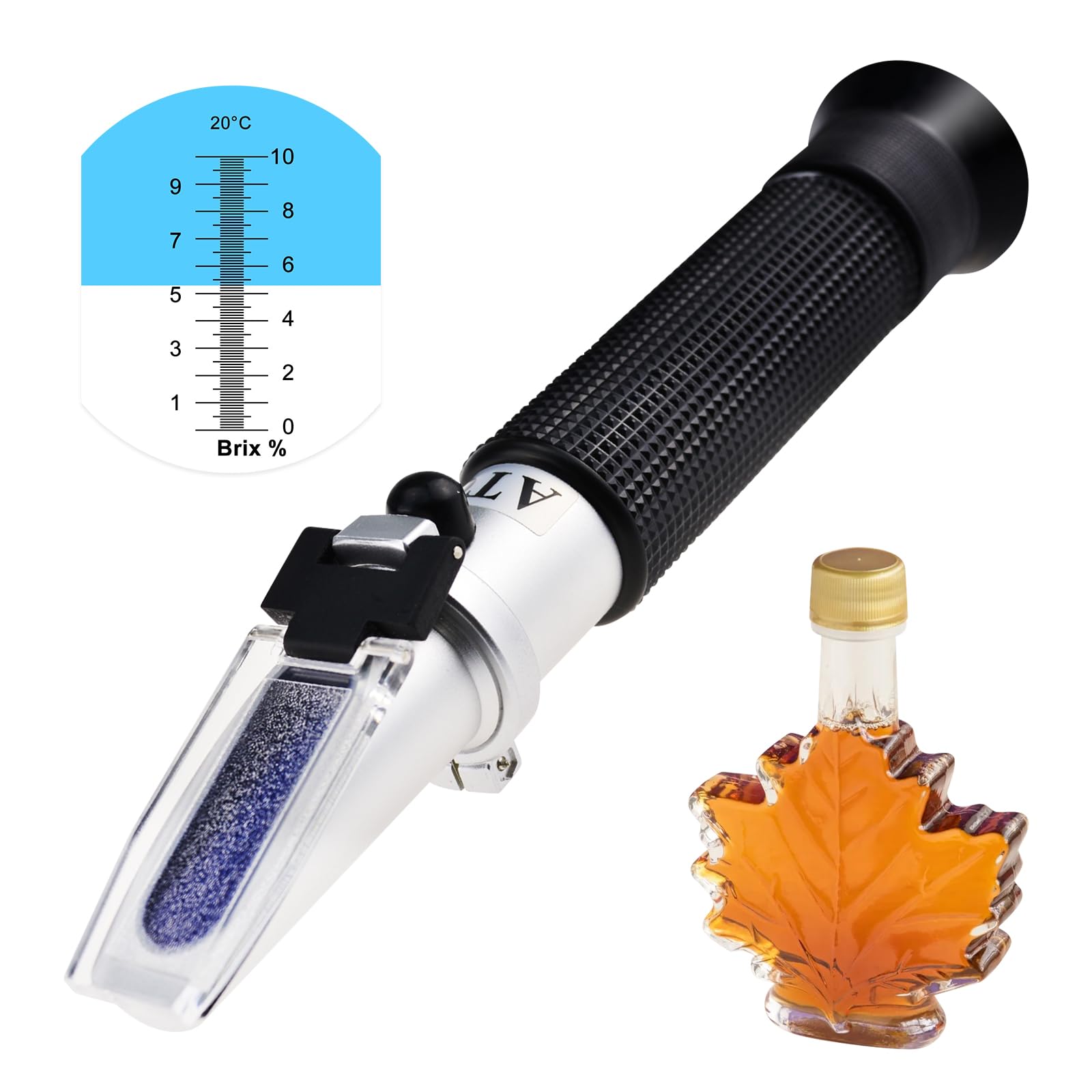 Photo 1 of 0-10% Brix Refractometer for Testing Sugar Content Maple sap Syrup, Low-Concentrated Sugar Solutions, Tea, Portable Hand Held Sugar Content Measurement with ATC Function and LED Light, pipettes