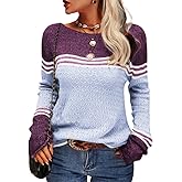Danedvi Womens Fall Fashion 2025 Sweaters Colorblock Lightweight Striped Crewneck Winter Trendy Pullover Tops