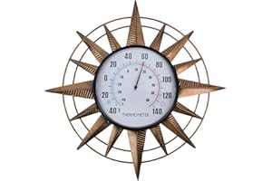 Vewogift 14'' Sun Outdoor Thermometer, Metal Wall-Mounted Thermometer No Need Battery, Indoor Decor for Patio Garden Living Room