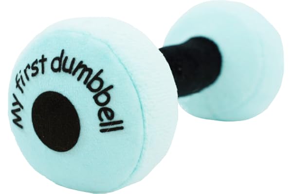 June Garden 6" My First Dumbbell - Plush Baby Rattle Toy - Safe Soft Barbell Workout Toy for Infants Boys and Girls - Blue