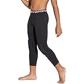 DEVOROPA Youth Boys' Compression Pants with Knee Pads 3/4 Basketball Athletic Tights Quick Dry Sports Workout Leggings