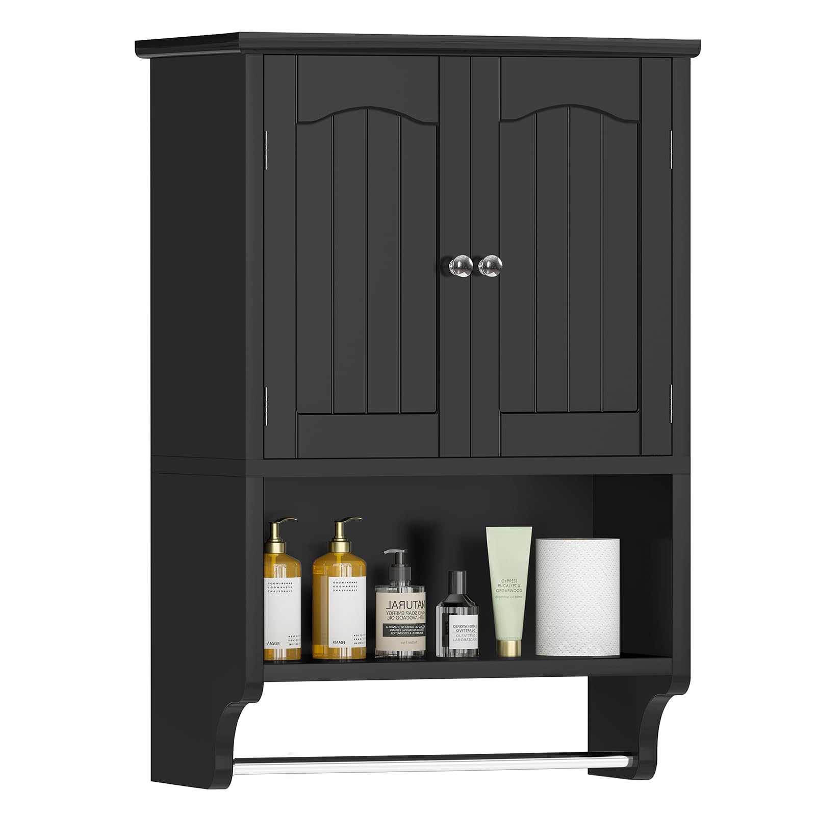 Photo 1 of *** MISSING INSIDE SHELF***TEENFON Bathroom Wall Cabinet with Adjustable Shelves and Towel Rack, Wall Mounted Over The Toilet Storage Cabinet for Bathroom, Living Room, Black