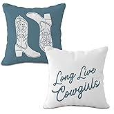 OTOUO Coastal Cowgirl Boots Pillow Cover 18x18 Set of 2,Cowgirl Boots Pillow Covers,Long Live Cowgirl Pillow Covers,Blue Cowgirl Pillow Case,Western Cowgirl Decor