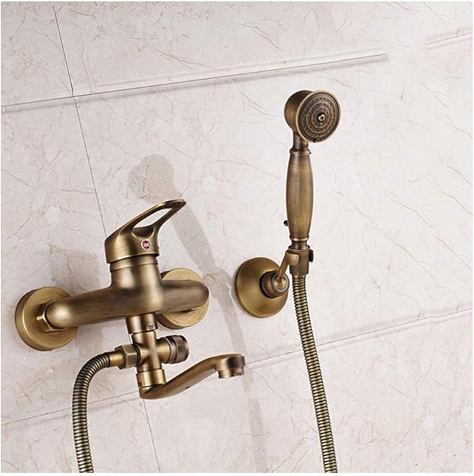 Antiguo Grifo de Bañera Montada Pared de Latón Juego de Ducha de Bañera