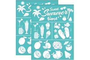 OLYCRAFT 2Pcs 8.6x11 Inch Summer Time Self-Adhesive Silk Screen Printing Stencil Ice Cream Lemon Silk Screen Stencil Summer Theme Reusable Mesh Stencils Transfer for DIY T-Shirt Fabric Painting